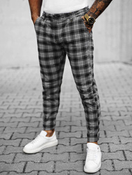 Spodnie męskie chino materiałowe w kratę grafitowe OZONEE O/H6003