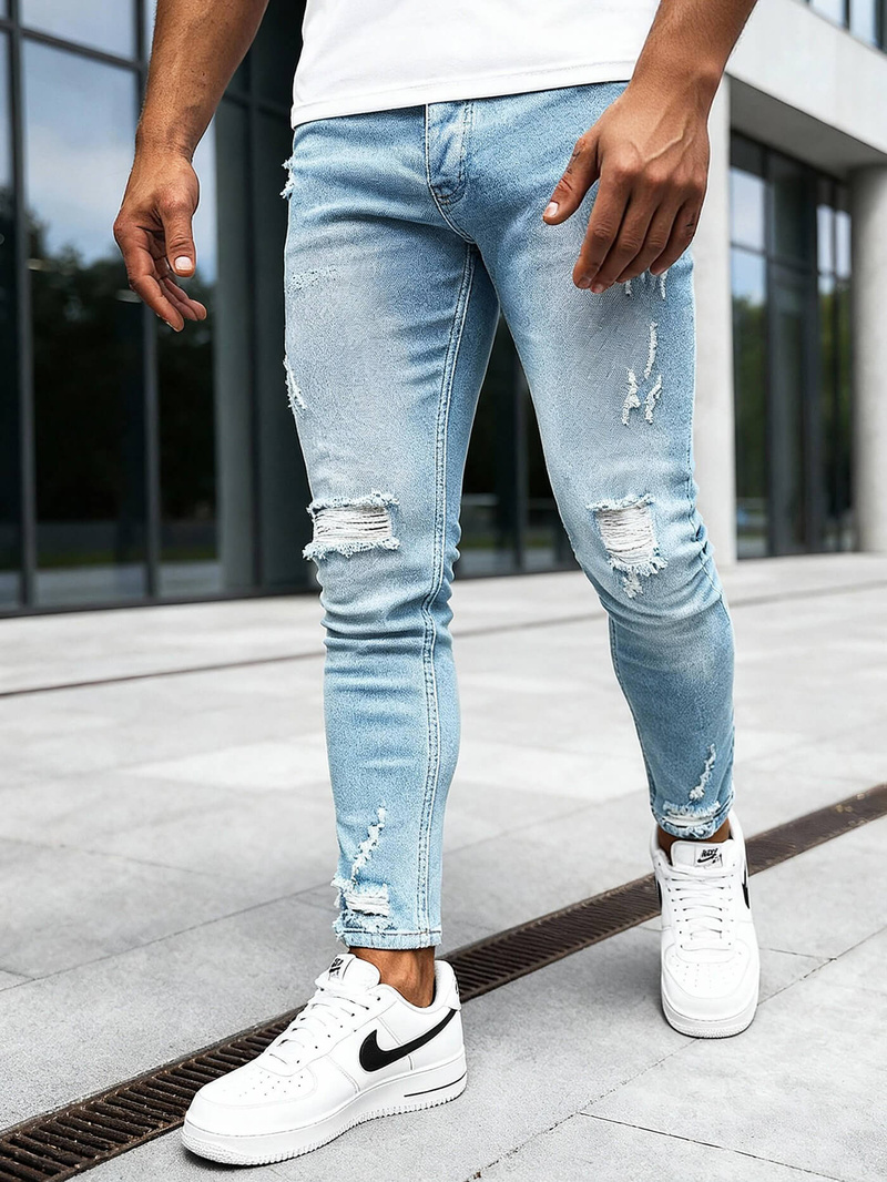 Spodnie jeansowe męskie slim fit jasno-niebieskie OZONEE DO/2860