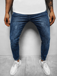 Spodnie jeansowe joggery męskie ciemno-niebieskie OZONEE DJ/5672