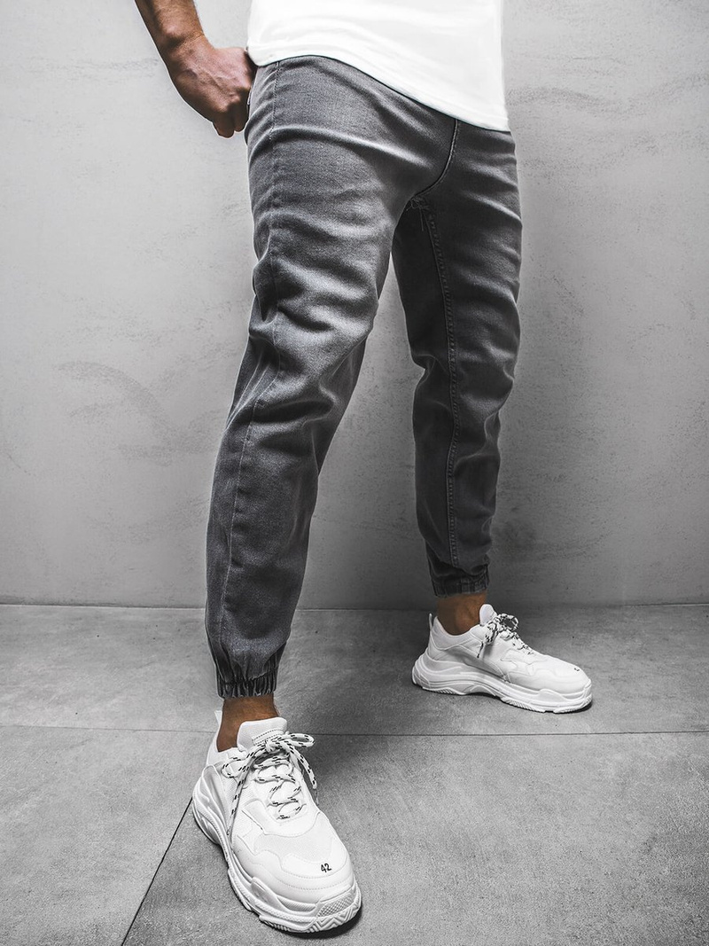 Spodnie męskie joggery jeansowe grafitowe OZONEE DP/674