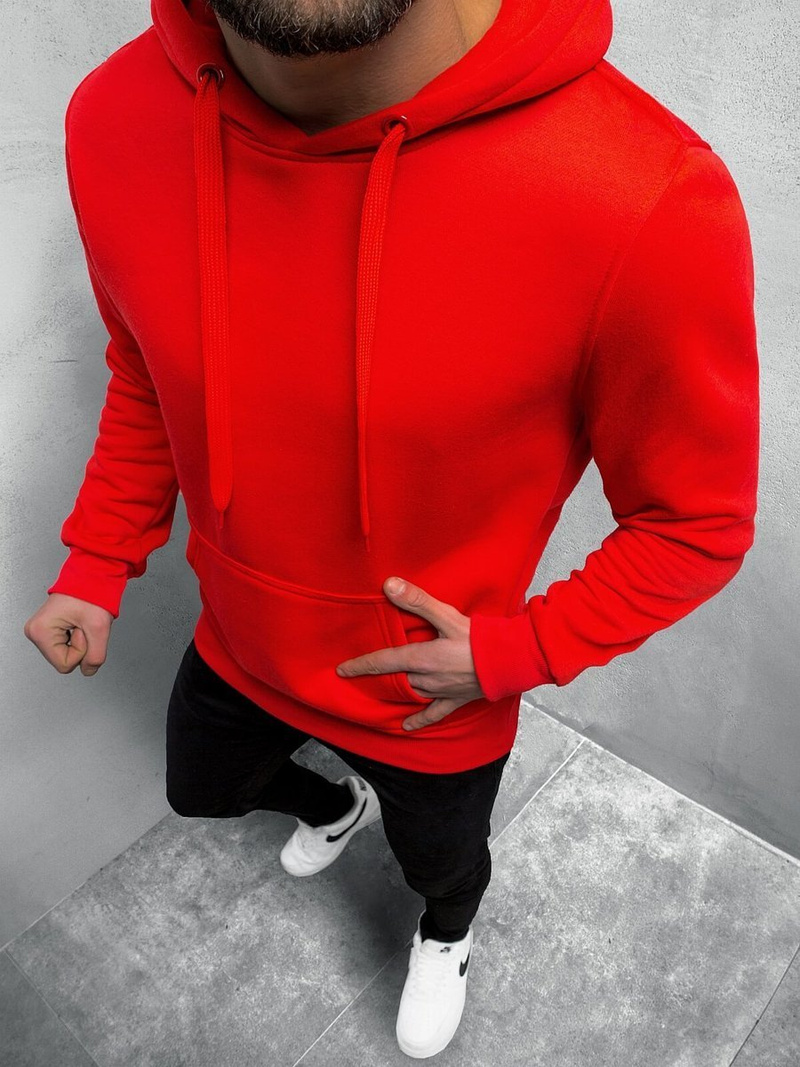 Bluza męska z kapturem kangurka czerwona OZONEE JS/Y10108