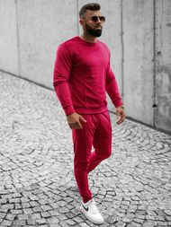 Komplet dresowy męski welurowy bordowy OZONEE O/12129
