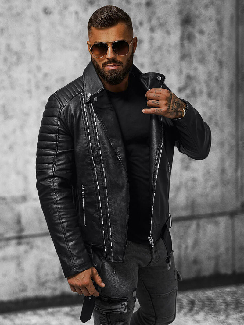 Kurtka skórzana męska ramoneska czarna OZONEE JS/11Z8005Z