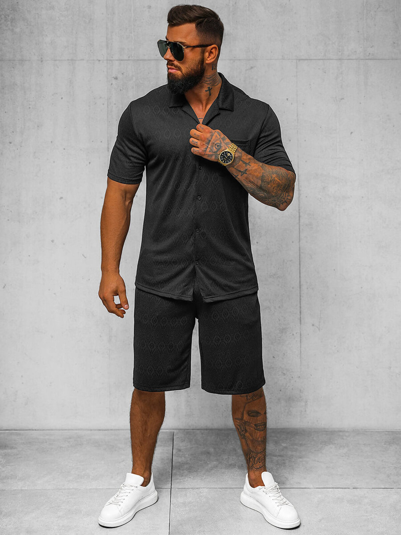 Komplet męski czarny - koszula i spodenki OZONEE O/3C325