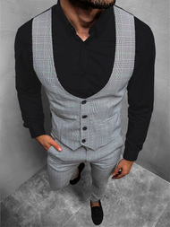 Komplet męski - kamizelka I spodnie chino szaro-zielony OZONEE DJ/5552