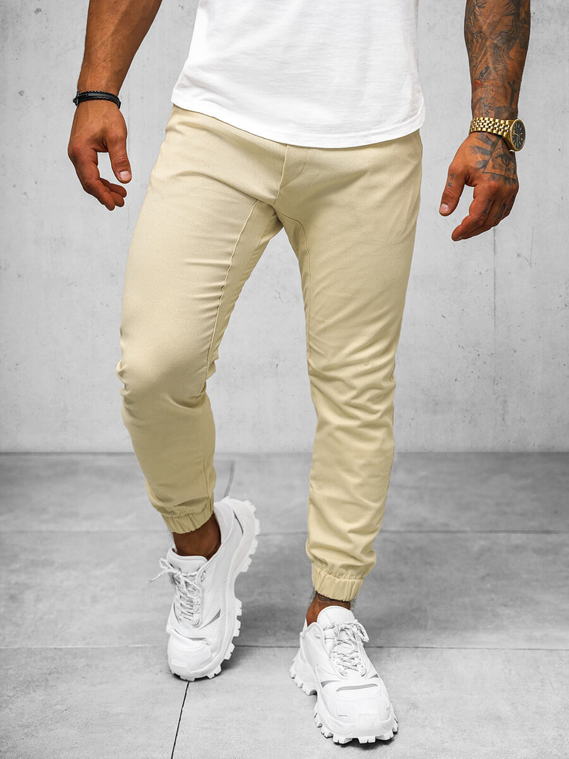 Spodnie męskie chino joggery beżowe OZONEE O/399