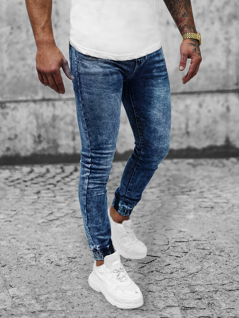 Spodnie jeansowe joggery męskie niebieskie OZONEE NB/MP0055B