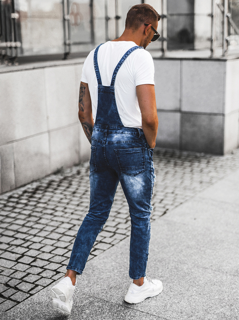 Spodnie jeansowe męskie ogrodniczki niebieskie OZONEE O/E9682