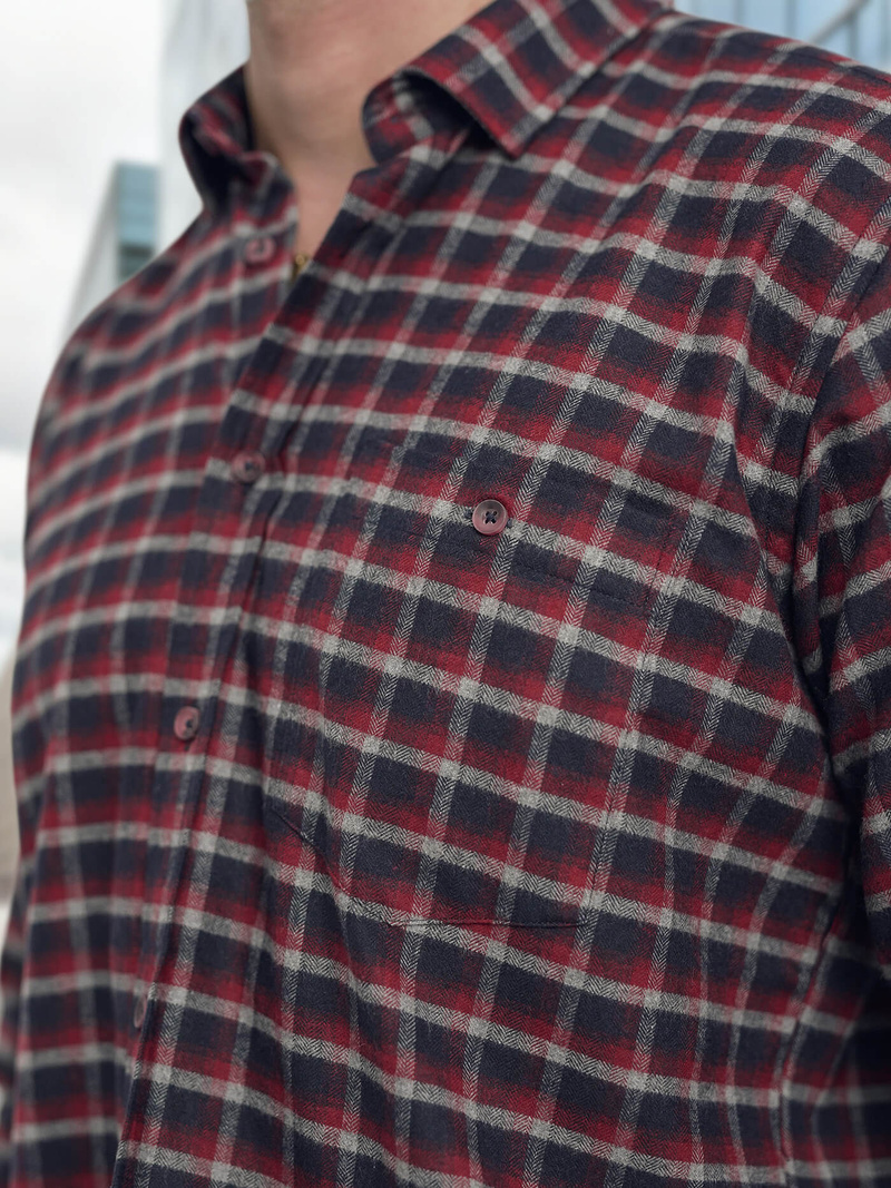 Koszula męska w kratę bordowa OZONEE V/V176