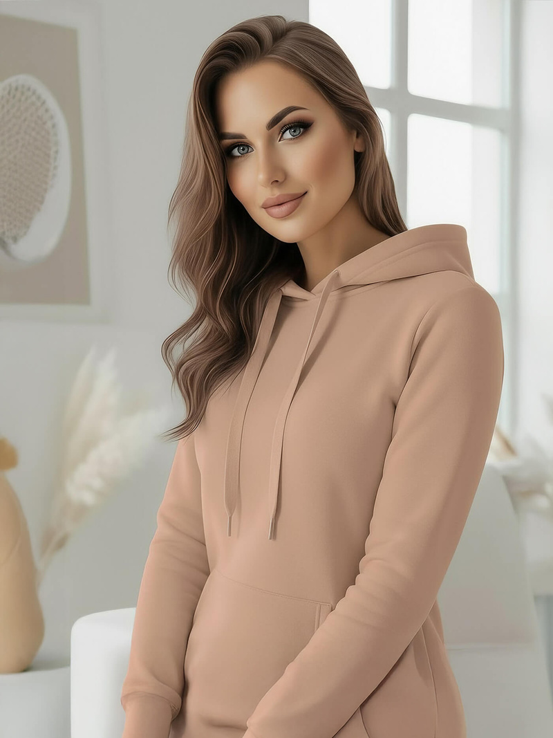 Bluza z kapturem damska ciemno-beżowa OZONEE JS/YS10003/91Z