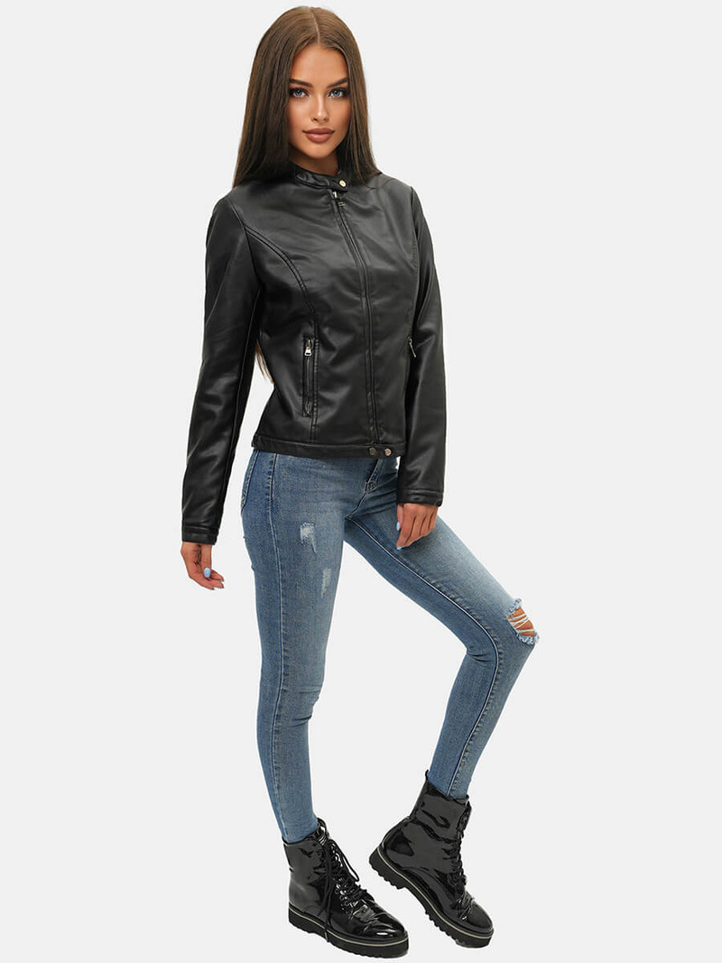 Жіноча шкіряна куртка Чорна OZONEE JS/11Z8008