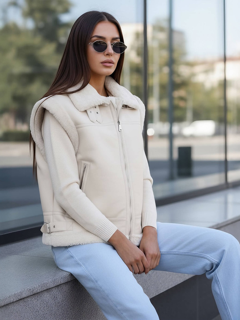 Жіноча шкіряна жилетка - Бежева OZONEE JS/61M8503/280Z