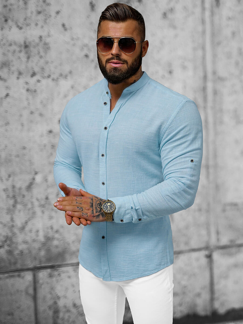 Koszula męska ze stójką jasno-niebieska OZONEE O/V30