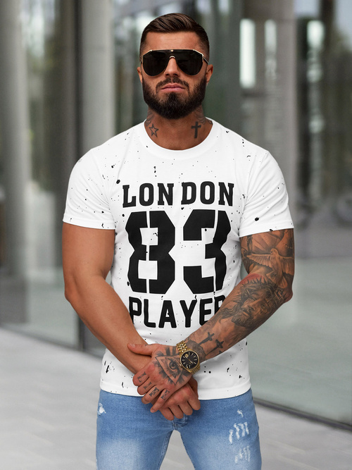 T-shirt męski slim fit biały OZONEE JS/8B1388/1