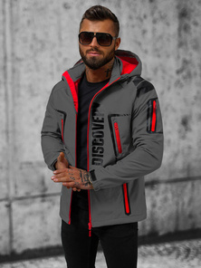 Kurtka softshell męska z kapturem szaro-czerwona OZONEE JS/HH025/2BZ