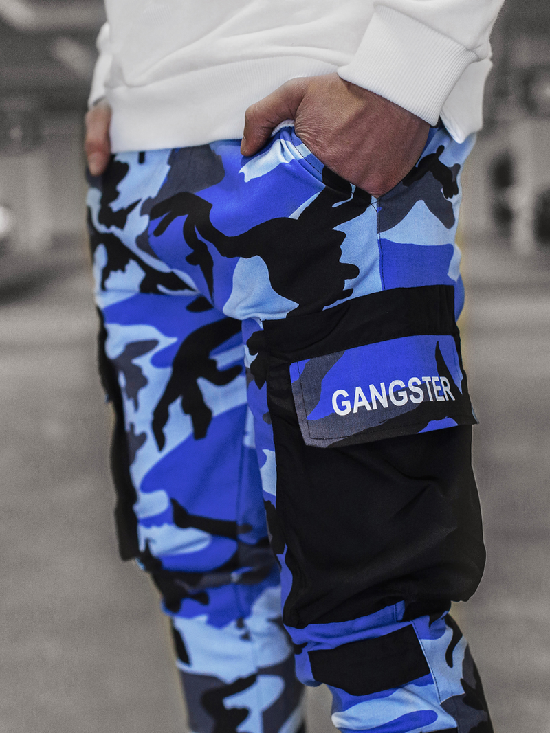 Spodnie męskie chino joggery niebiesko-czarne OZONEE G/11131