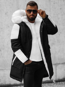 Kurtka zimowa męska parka z futerkiem czarno-biała OZONEE O/5832/22Z