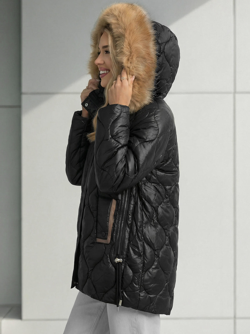Kurtka zimowa damska z futerkiem czarna OZONEE O/5M3226/392Z