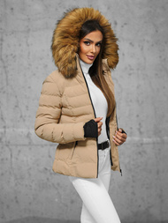 Kurtka zimowa damska z futerkiem beżowa OZONEE JS/5M768/62