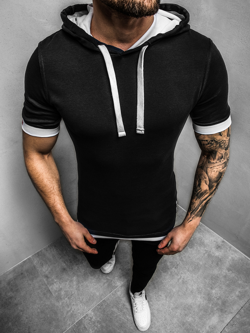 T-Shirt z kapturem męski czarno-biały OZONEE O/1273Z