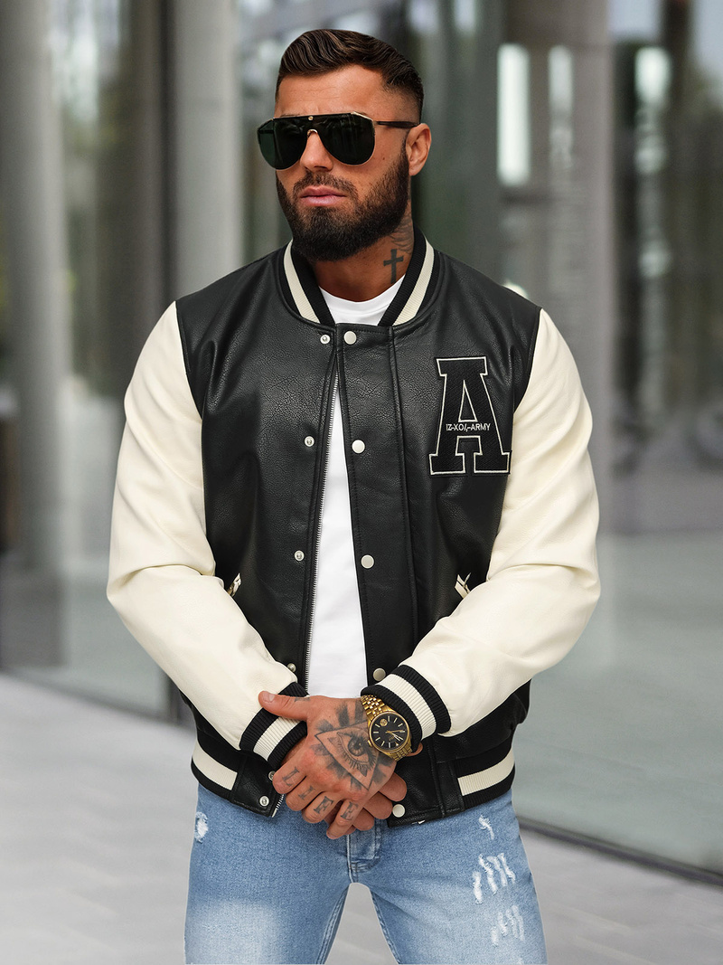 Чоловіча шкіряна куртка Чорно-Бiла OZONEE JS/11Z8112Z