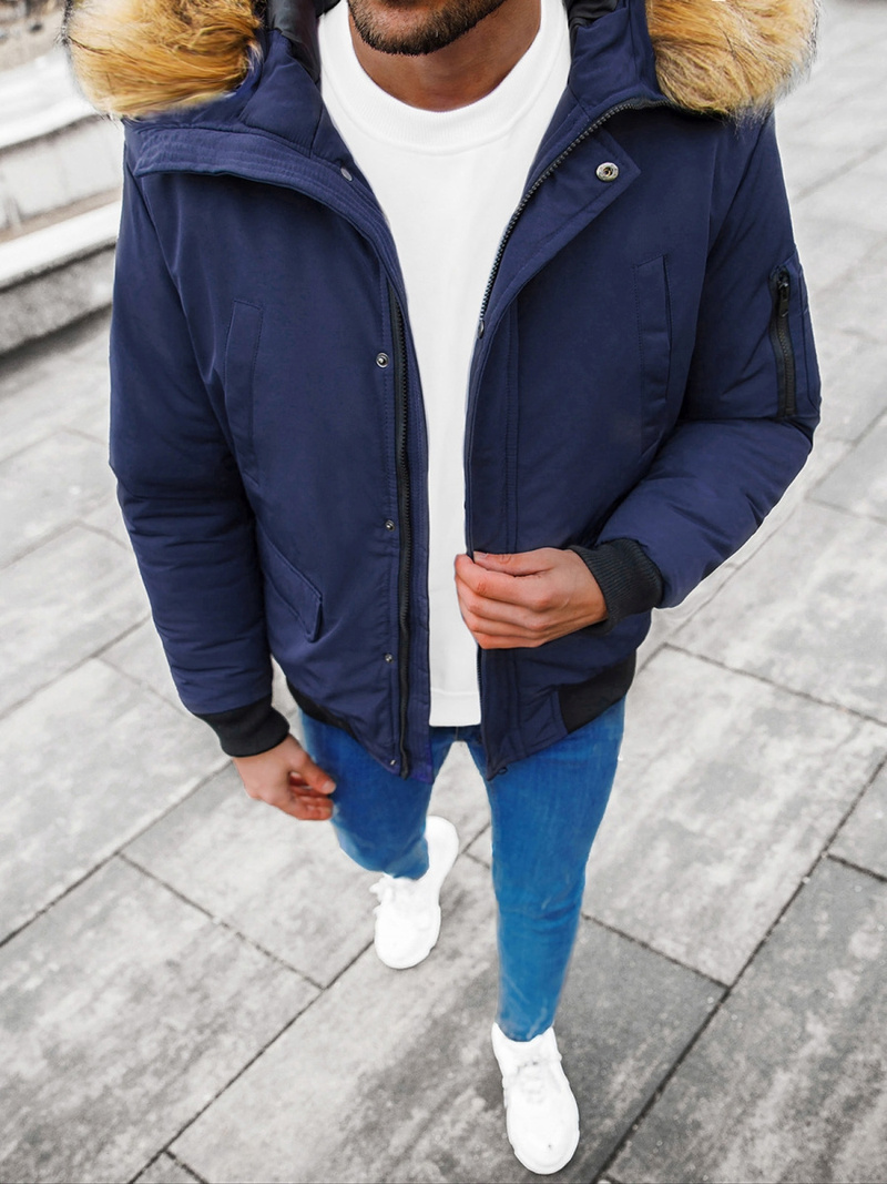 Kurtka zimowa męska z futerkiem granatowa OZONEE JS/M2019/215