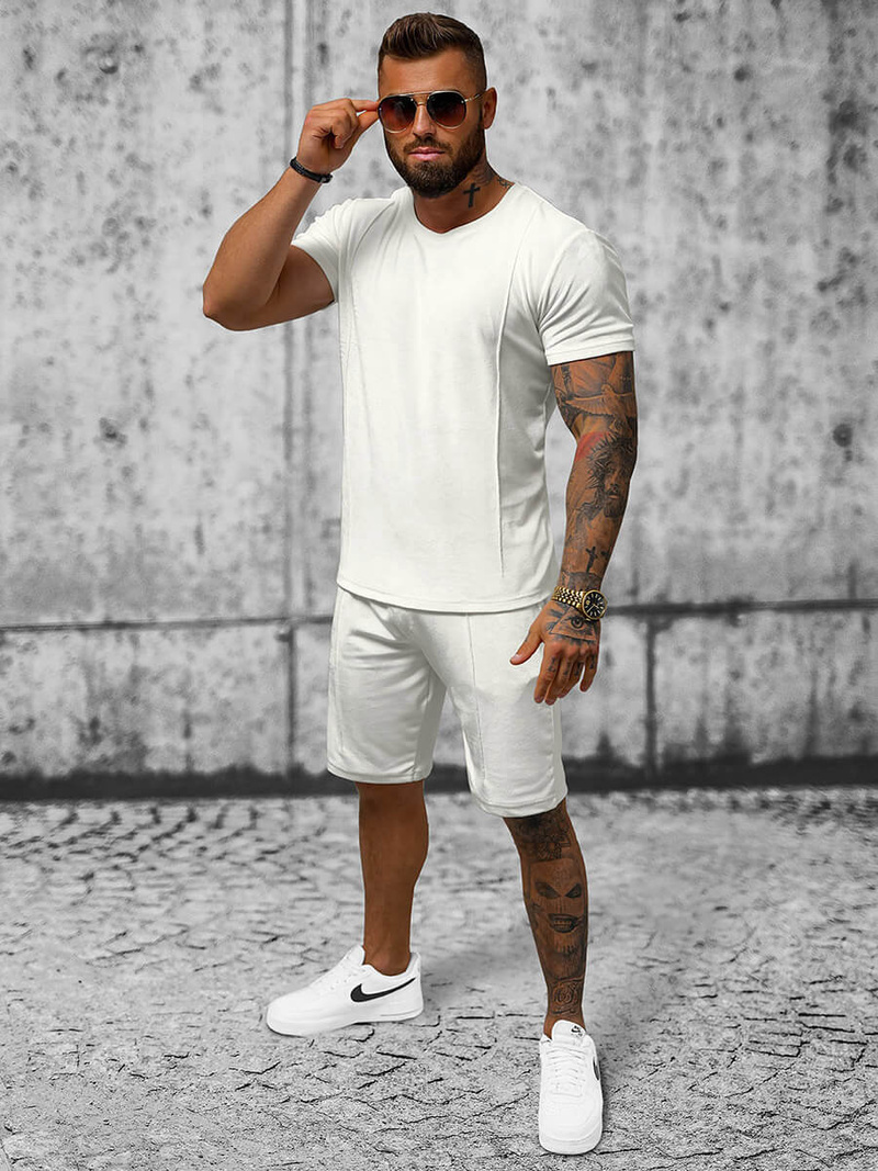 Komplet dresowy męski welurowy biały OZONEE O/12133Z