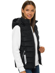 Kamizelka damska pikowana z kapturem czarna OZONEE N/6812/1