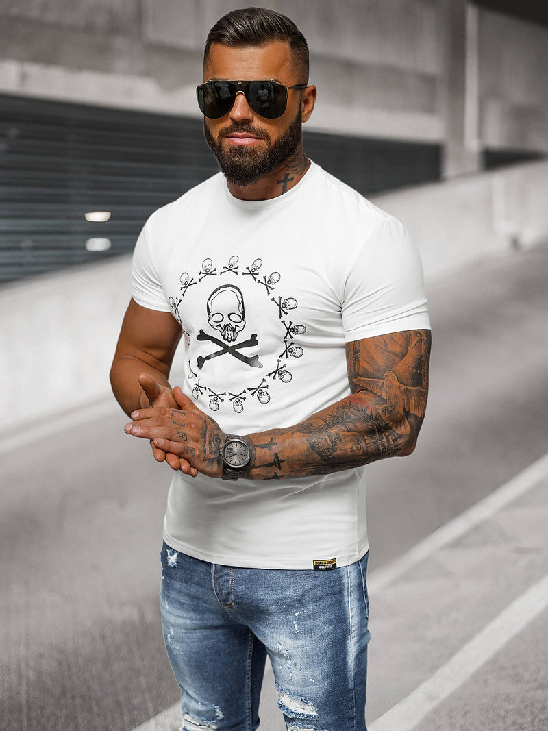 T-shirt męski slim fit biały OZONEE NB/MT3068