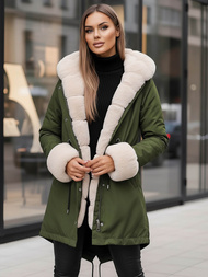 Kurtka zimowa damska z futerkiem zielona OZONEE JS/M763/136Z