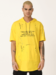 T-Shirt z kapturem męski żółty OZONEE MR/21554