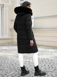 Kurtka zimowa damska długa pikowana czarna OZONEE O/W377Z