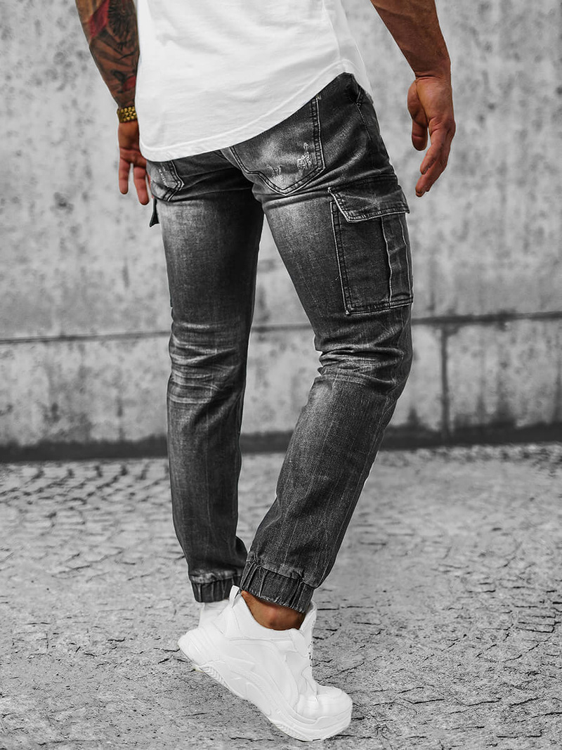 Spodnie jeansowe joggery męskie czarne OZONEE NB/MP0130N