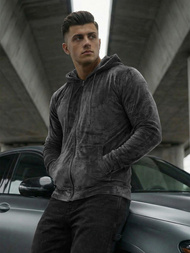 Bluza welurowa męska z kapturem grafitowa OZONEE JS/8B1168/6Z