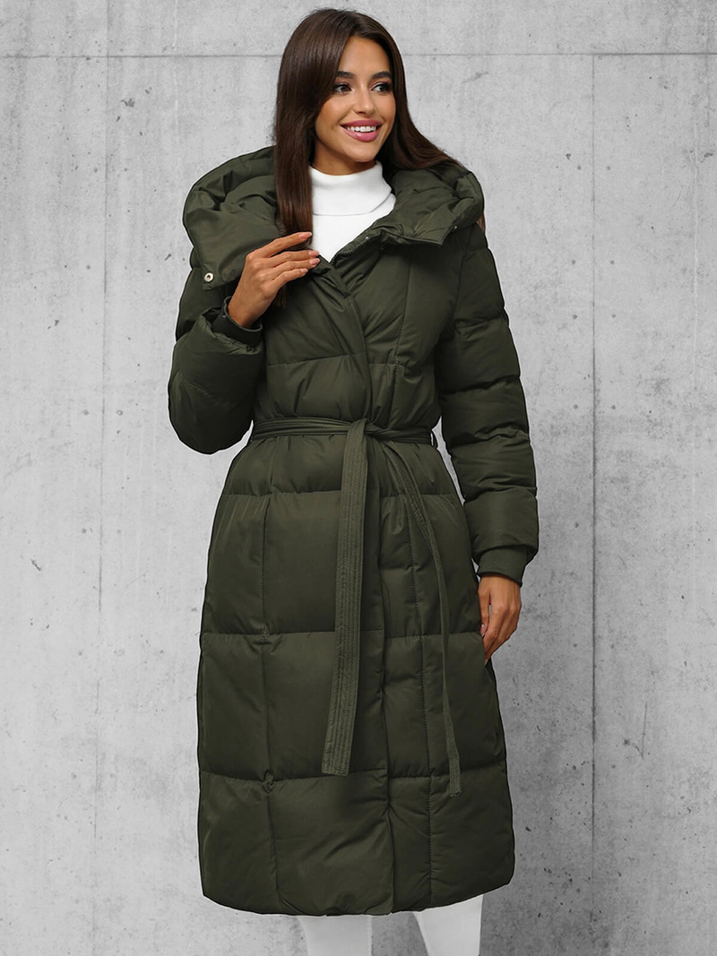 Płaszcz zimowy damski pikowany ciemno-zielony OZONEE JS/5M3227/136