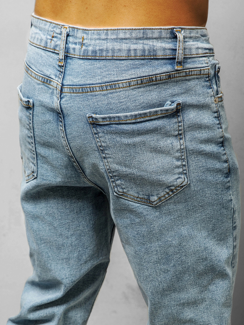 Spodnie jeansowe joggery męskie jasno-niebieskie OZONEE DP/780