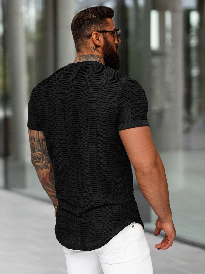 T-shirt męski slim-fit czarny OZONEE O/B1147