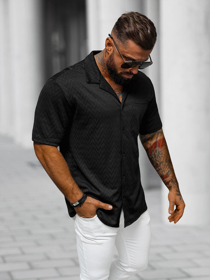 Сорочка чоловіча з коротким рукавом чорна OZONEE O/3C319