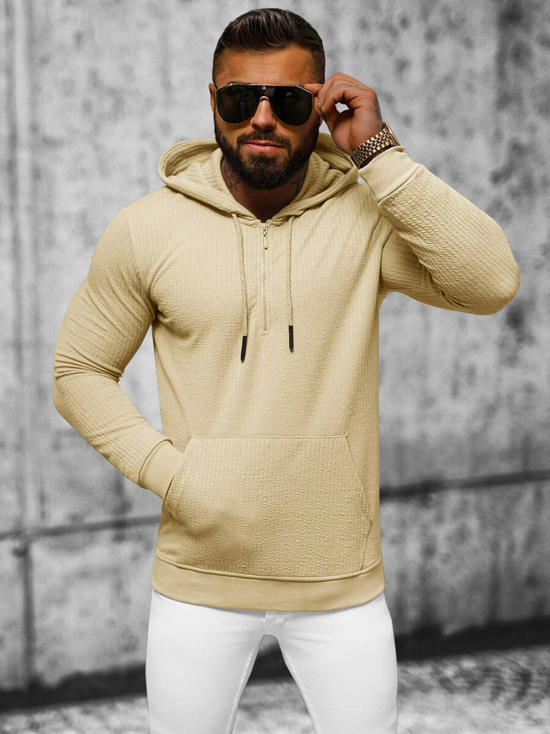 Bluza z kapturem męska beżowa OZONEE O/TB2273