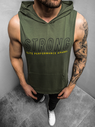 T-Shirt z kapturem męski khaki OZONEE MAD/2992Z