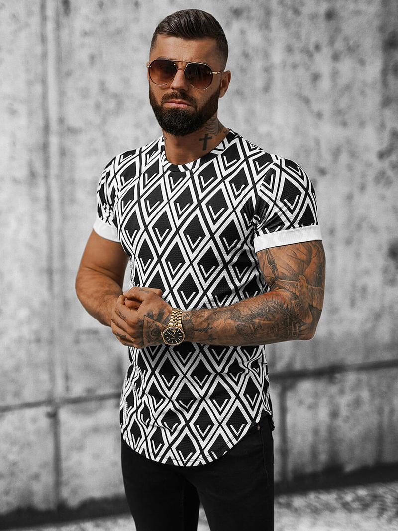 T-Shirt męski czarno-biały OZONEE O/P1048
