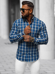 Koszula męska w kratę granatowa OZONEE O/V97