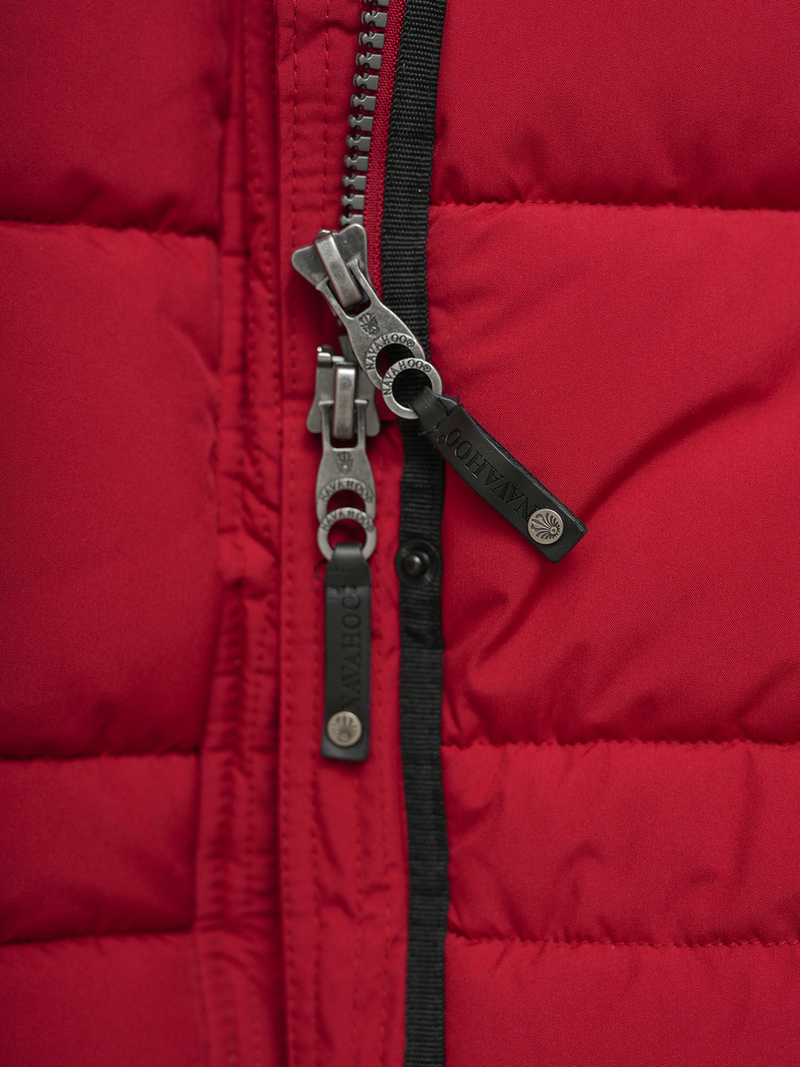 Kurtka zimowa damska długa pikowana ciemno-czerwona OZONEE O/W377