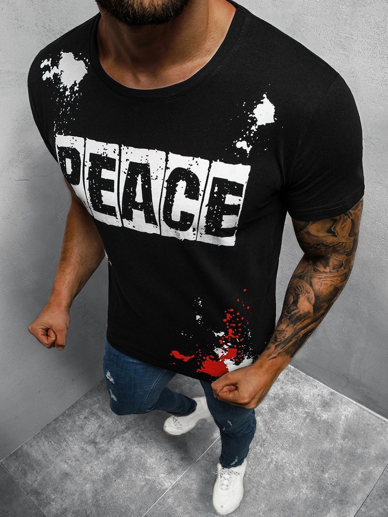 T-Shirt męski z nadrukiem czarny OZONEE O/1172Z