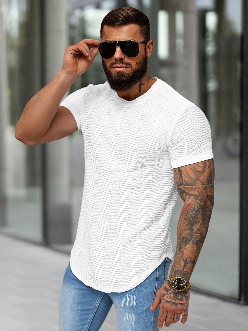 T-shirt męski slim-fit biały OZONEE O/B1147