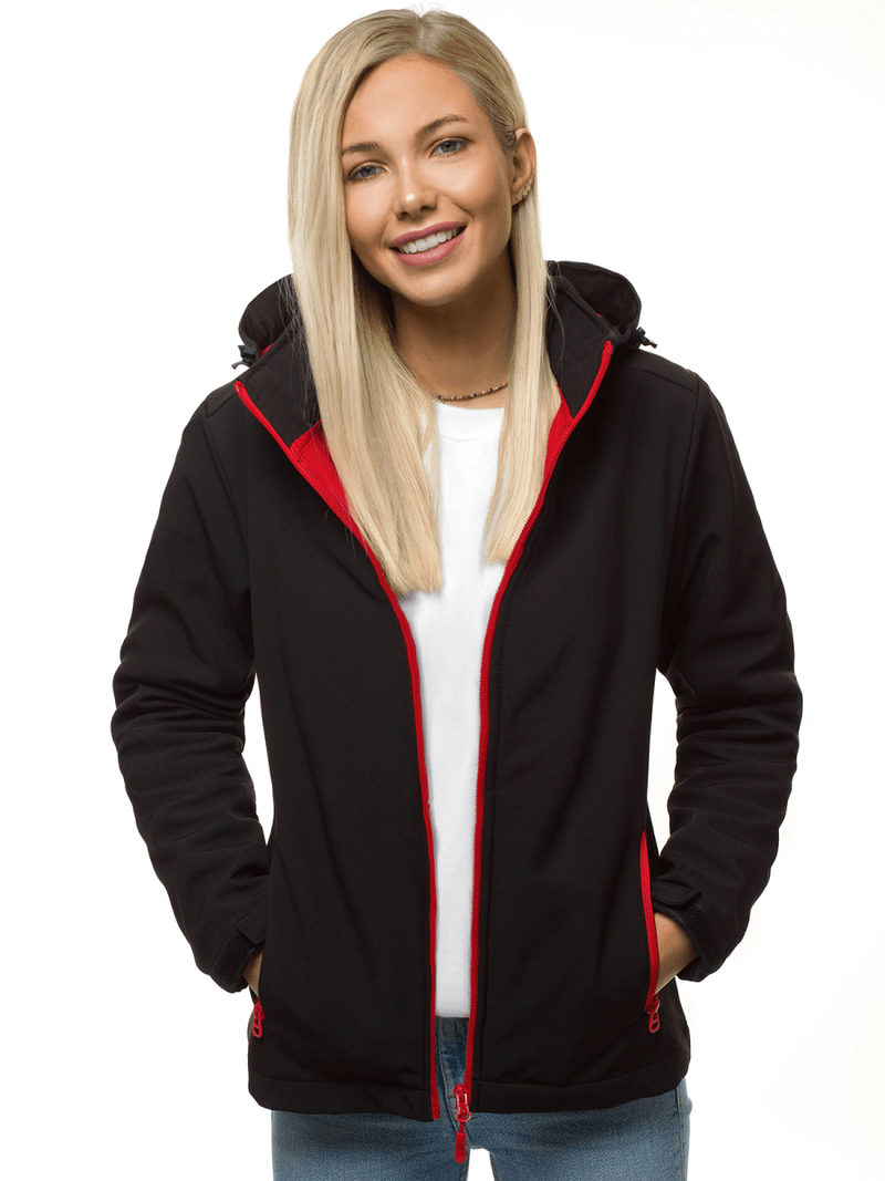 Kurtka softshell damska z kapturem czarno-czerwona OZONEE JS/HH018/1/5