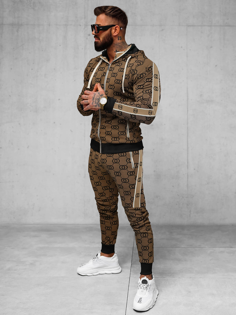 Komplet dresowy męski ciemno-beżowy OZONEE O/FF3805AB