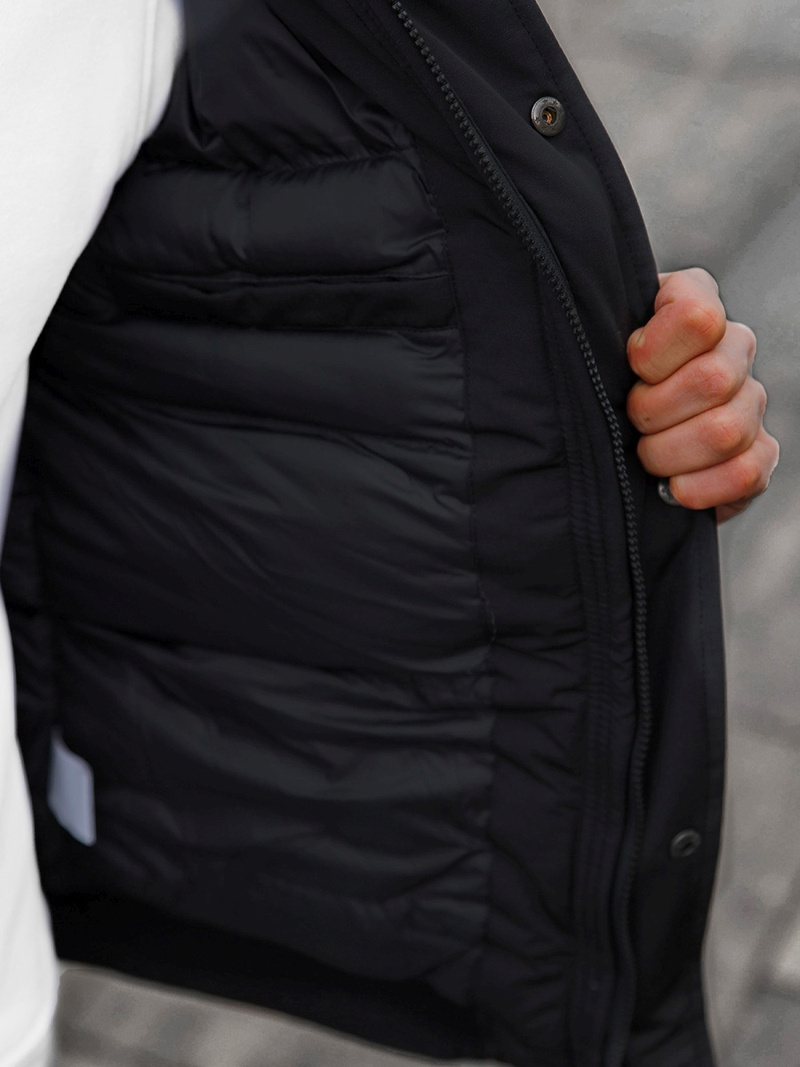 Kurtka zimowa męska z futerkiem czarna OZONEE JS/M2019/392