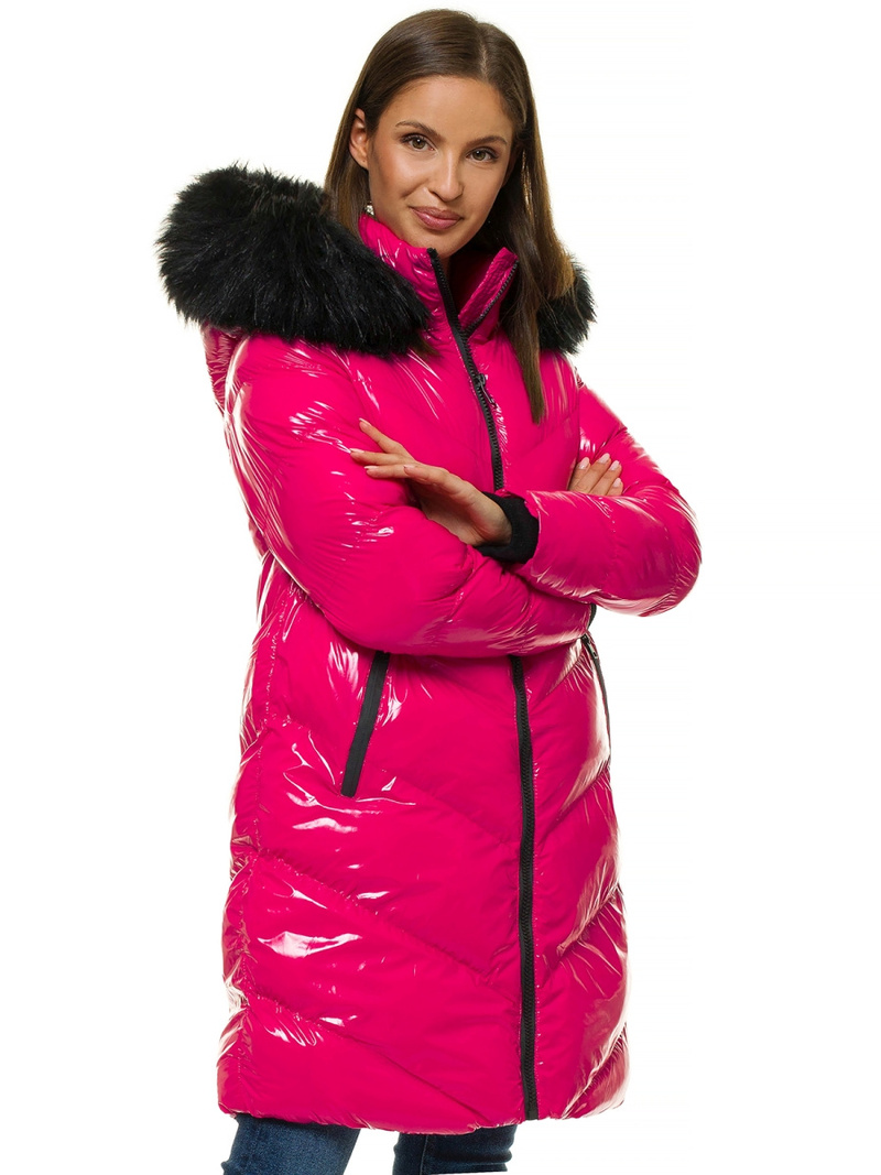Kurtka zimowa damska parka z futerkiem różowa OZONEE JS/M23069/3