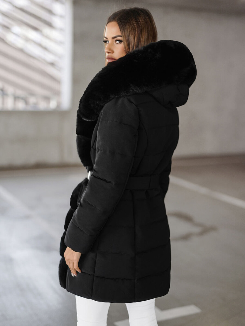 Kurtka zimowa damska długa z futerkiem czarna OZONEE JS/11Z8096Z